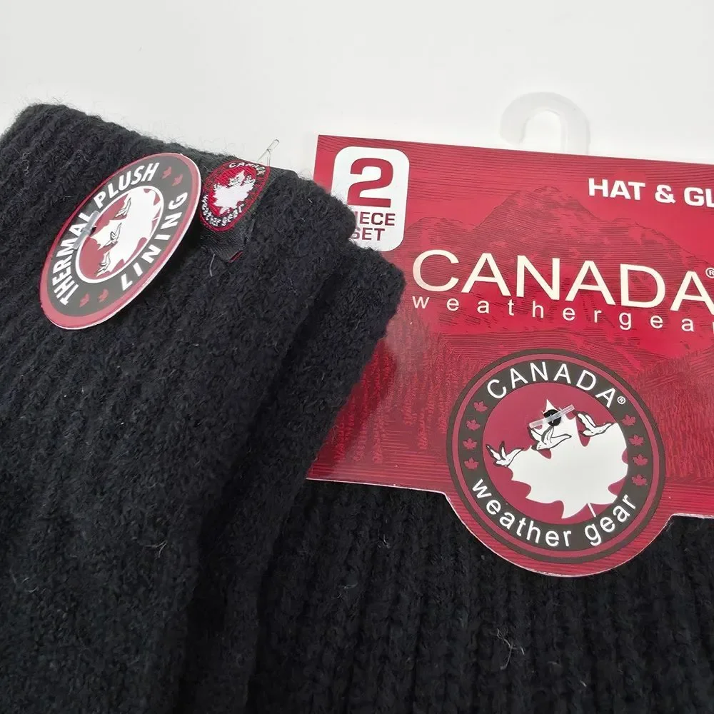 Black Knit Beanie and Gloves Set
